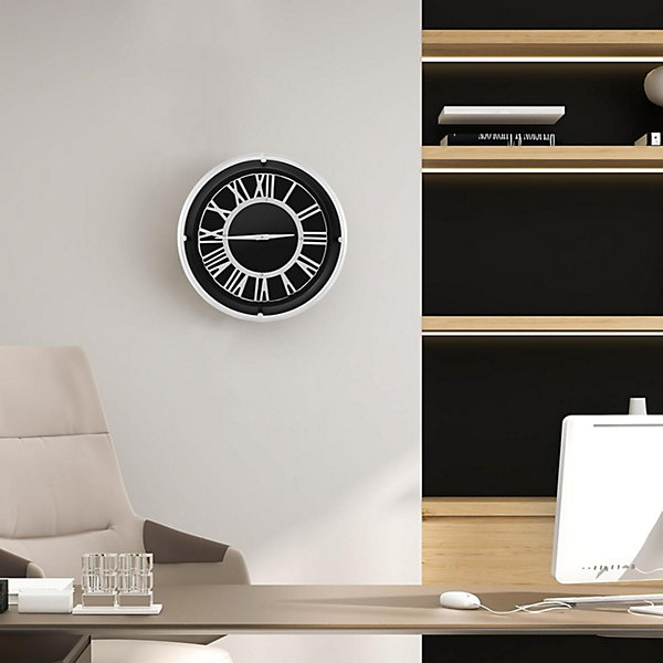 Horloge Murale Ronde D 45CM avec Couvercle en Verre Anti-poussiere et Crochet de Suspension-Conception Silencieuse Noir