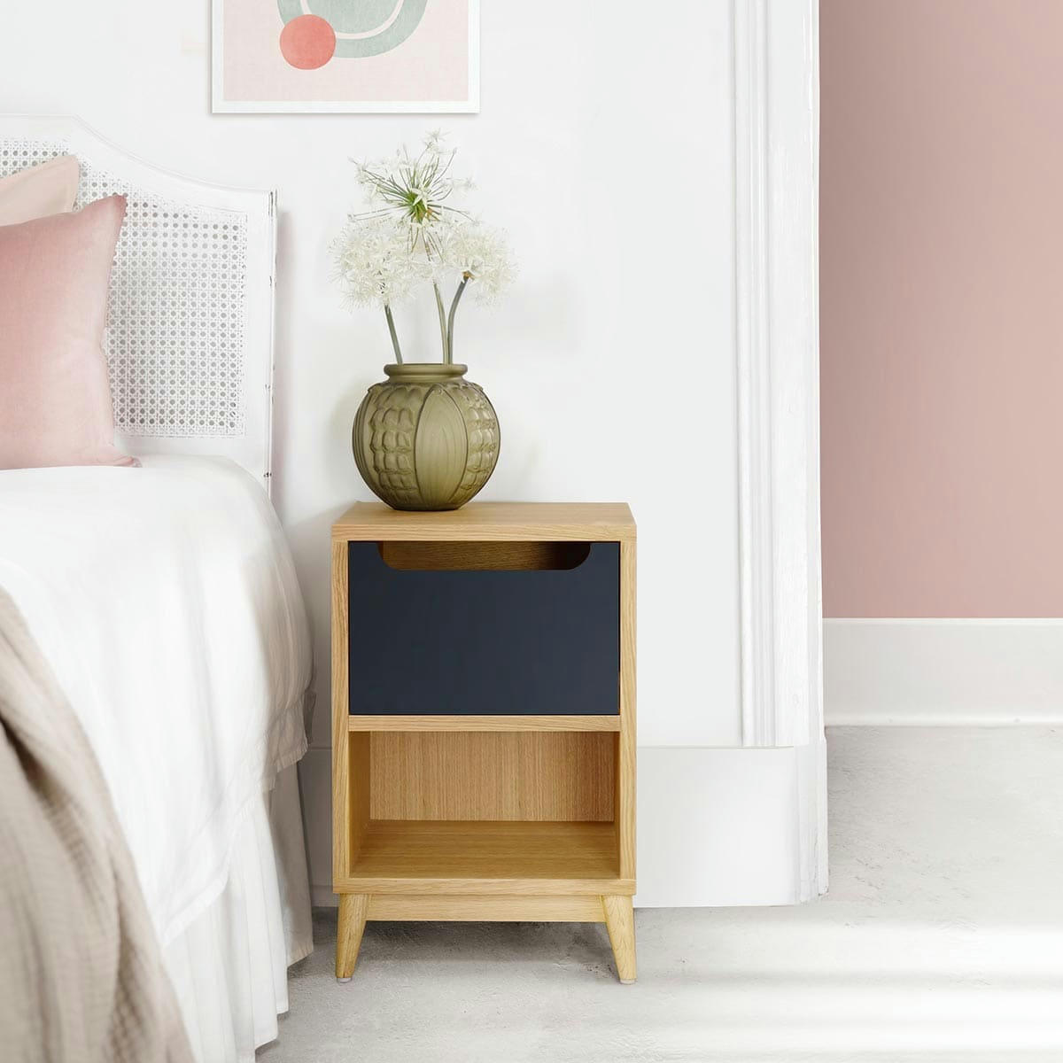 UNIK - Table de chevet en bois - chene et gris anthracite, 1 porte- 54*36*32