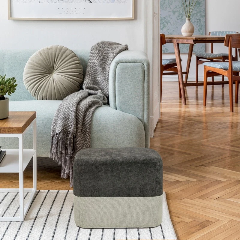 Adeco Square Fabric Ottoman Two-Color Stitching Footrest Stool