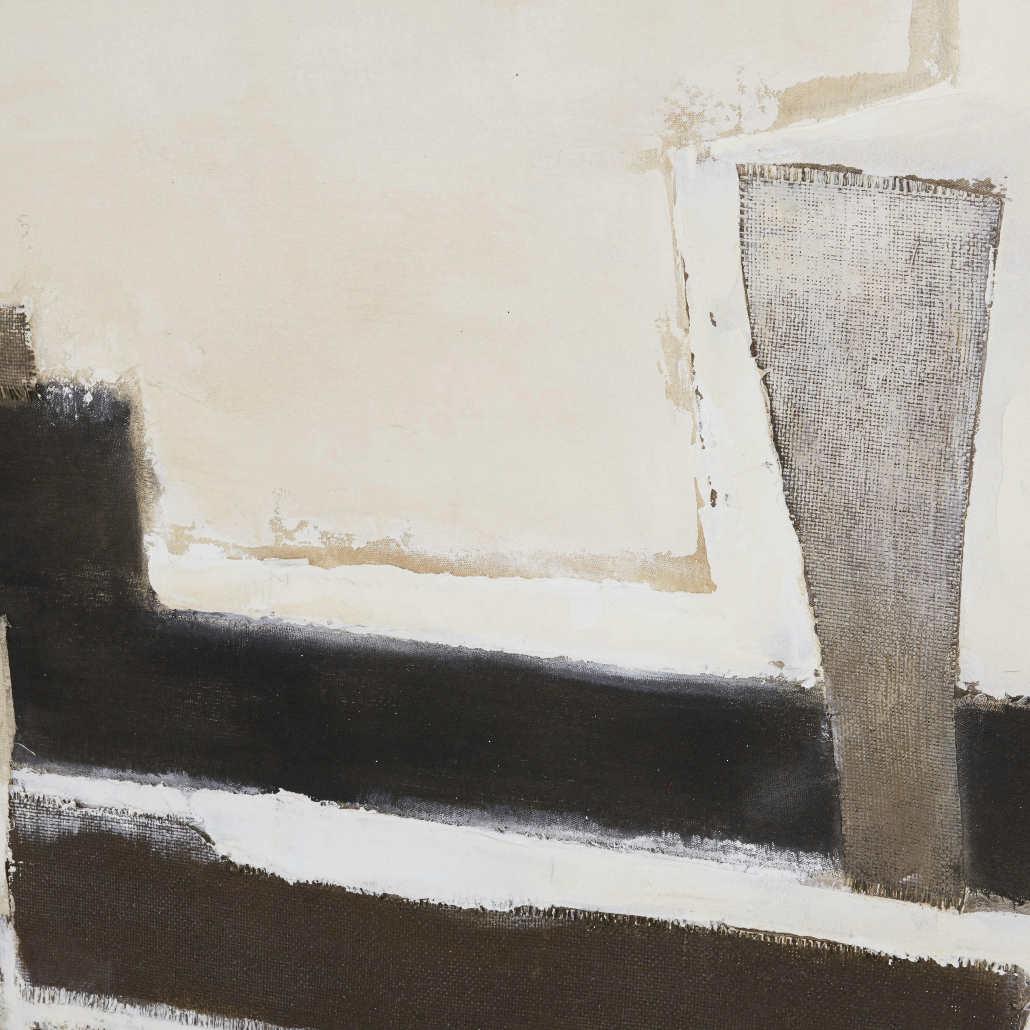 SIENNA - Toile peinte abstraite écrue et taupe 90x120