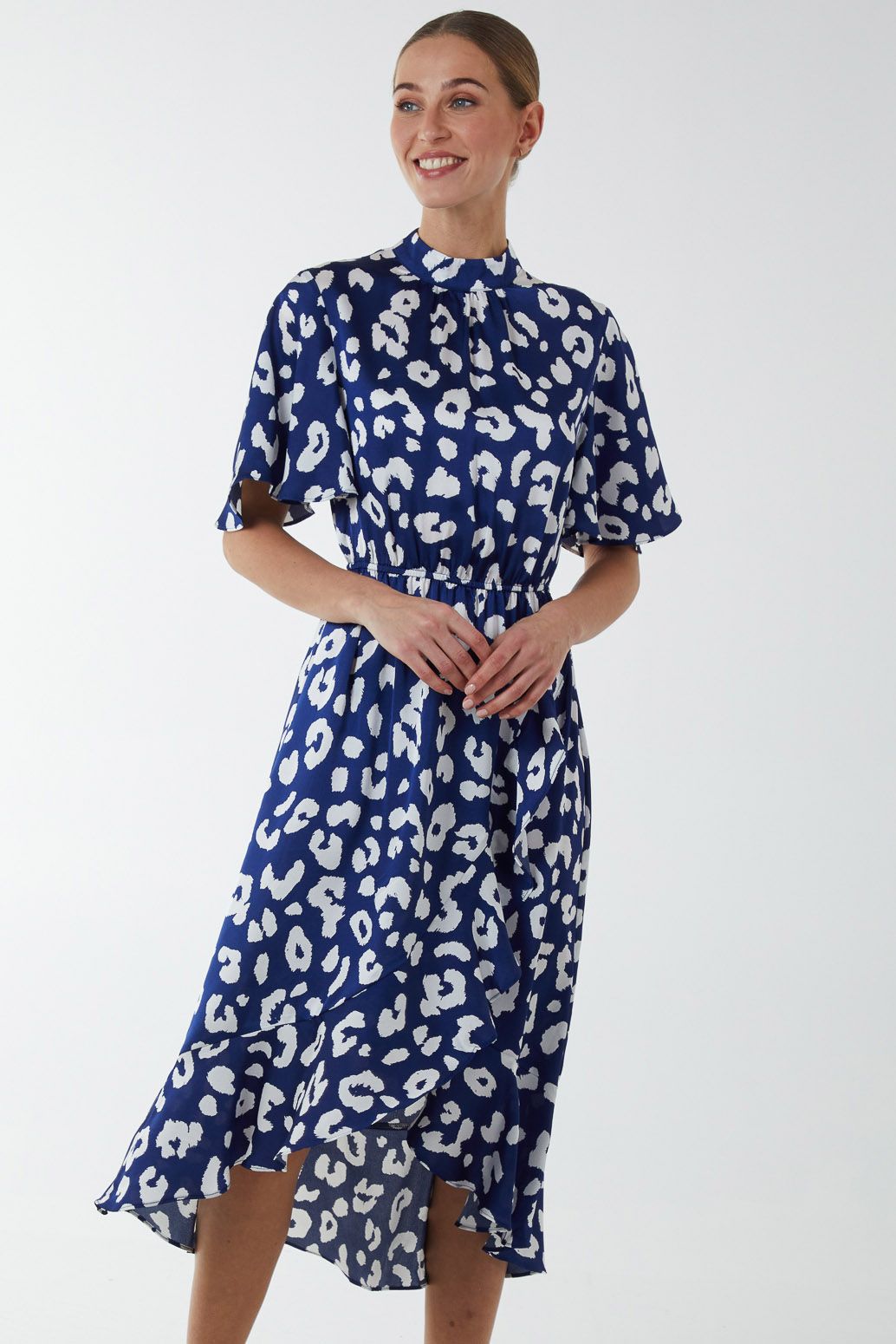 Blue Vanilla Angel Sleeve Wrap Ruffle Midi Dress