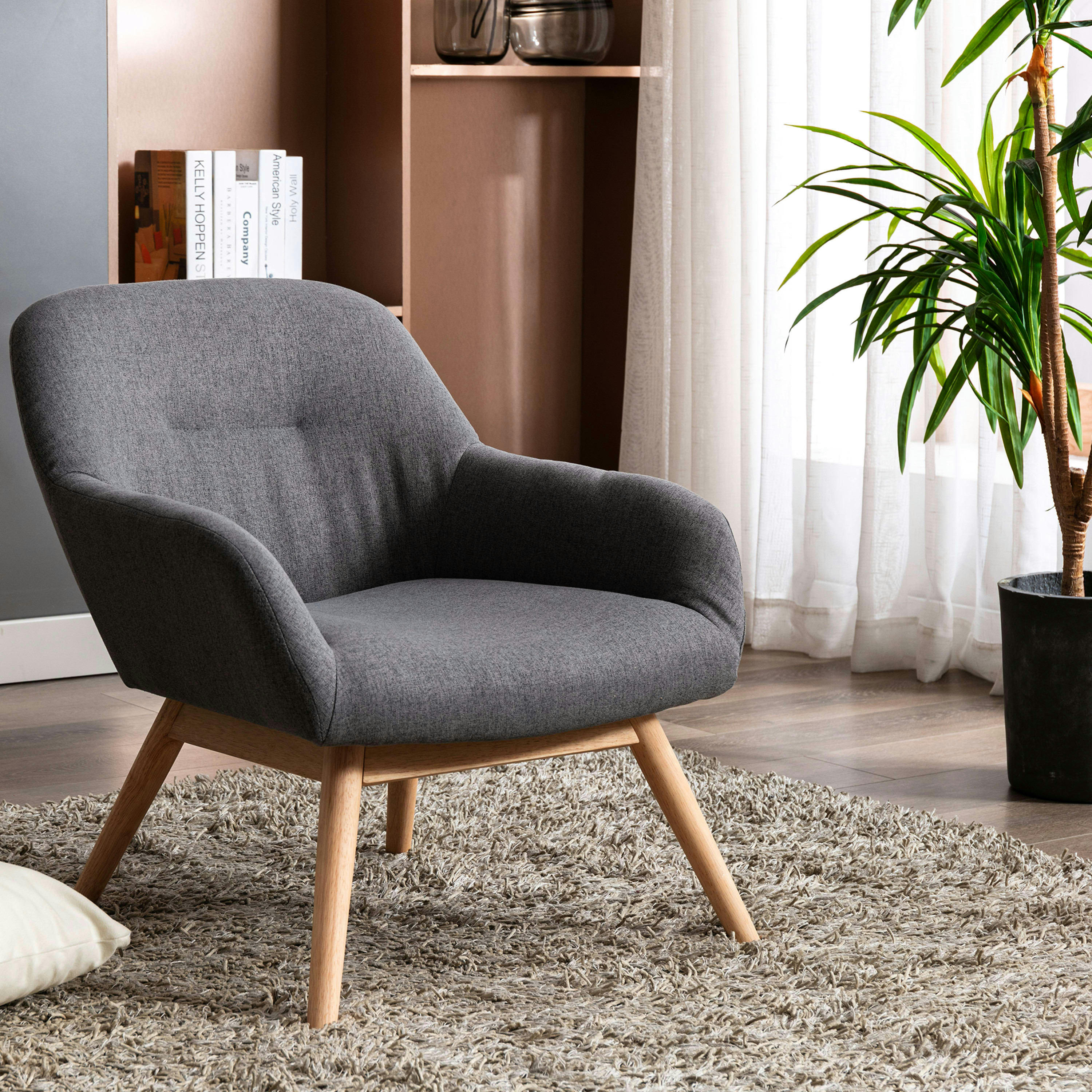 MALMO - Fauteuil scandinave tissu gris pieds bois