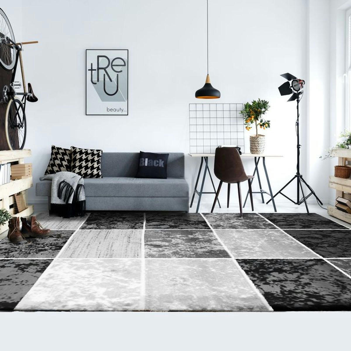 METRO - Tapis à motifs cubes noir 240x340