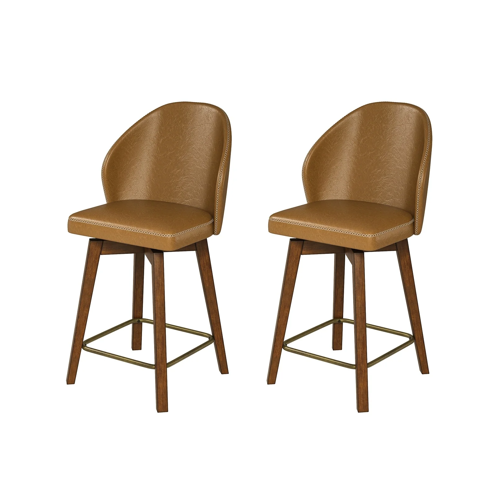 Wilhelm Mid-century Leather Swivel Counter Stool with Solid Wood Legs Set of 2 by HULALA HOME