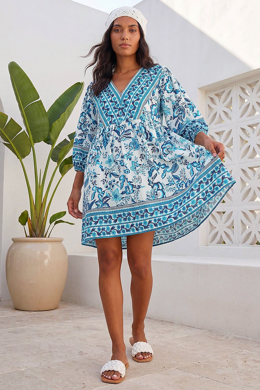 Roman Floral Border Print Dress