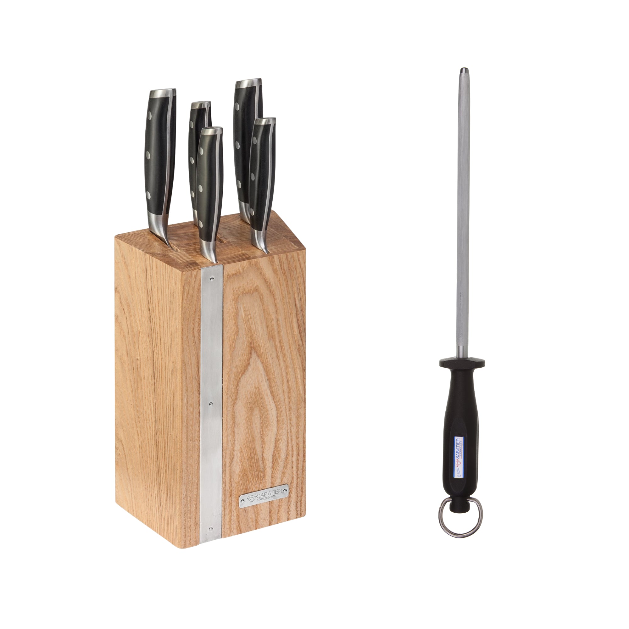 Diamant Sabatier Integra messenblok - 5-delig - RVS POM - eikenhout