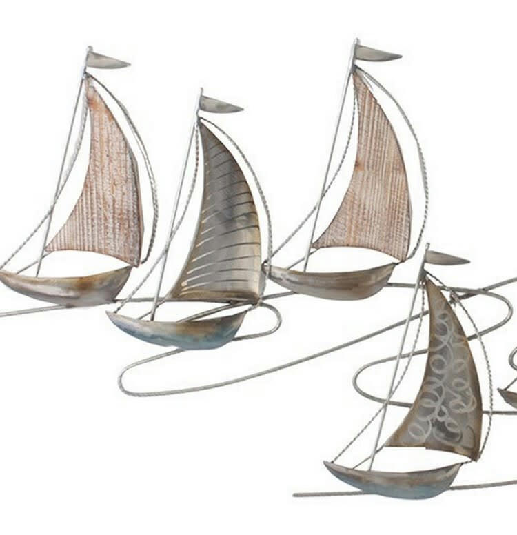CASSIS - Décoration murale en métal et bois course à la voile 99x54x3