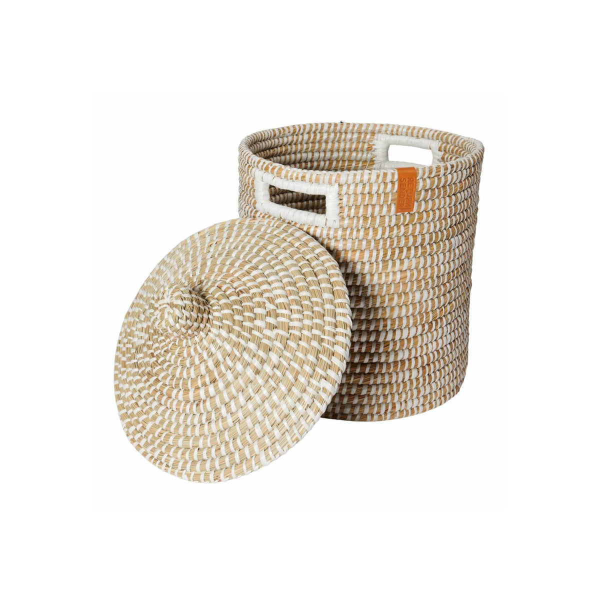 Return to Sender Mand met deksel 36 cm wit en naturel kaisagras