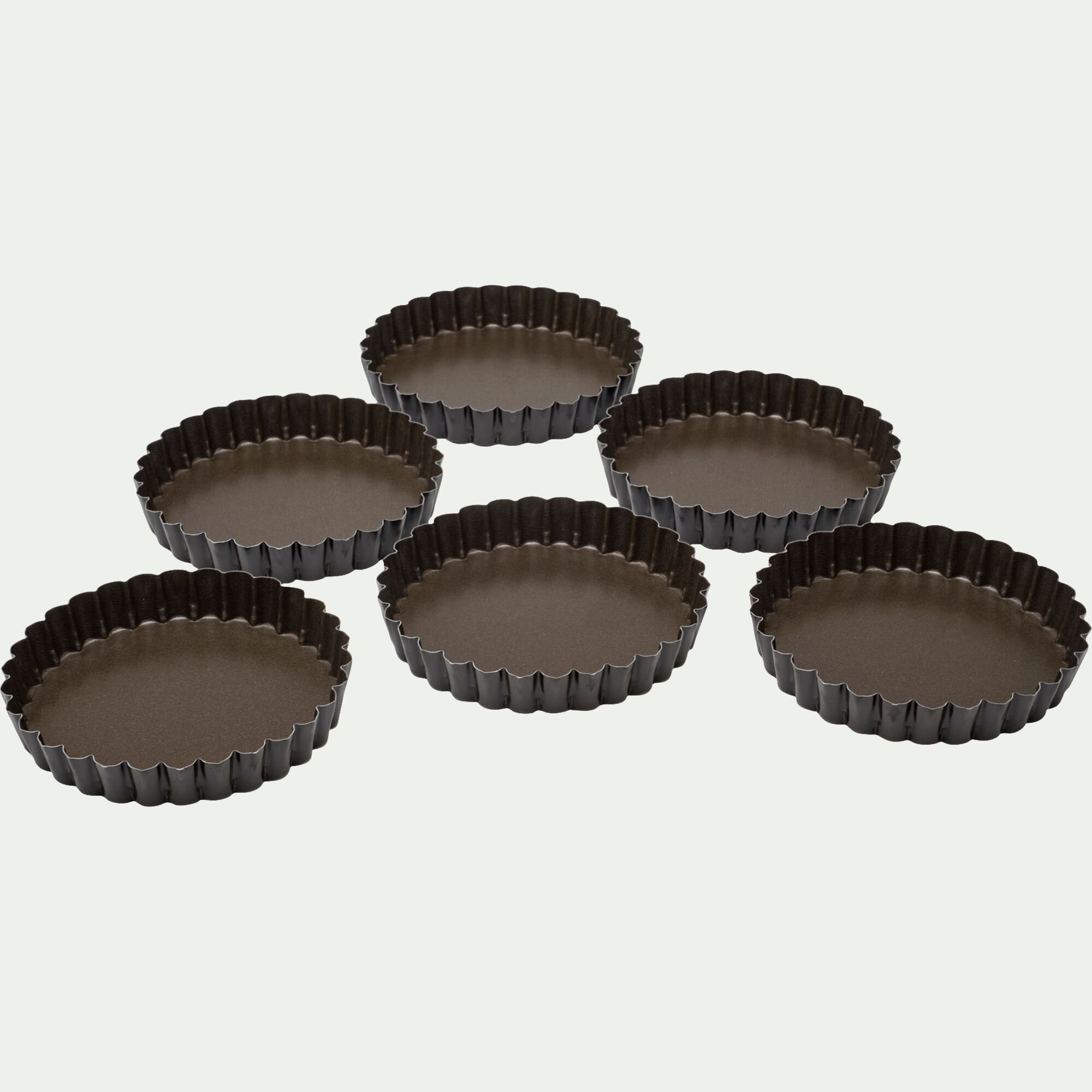 GOBEL - Lot de 6 moules à tartelette en acier D12cm - marron