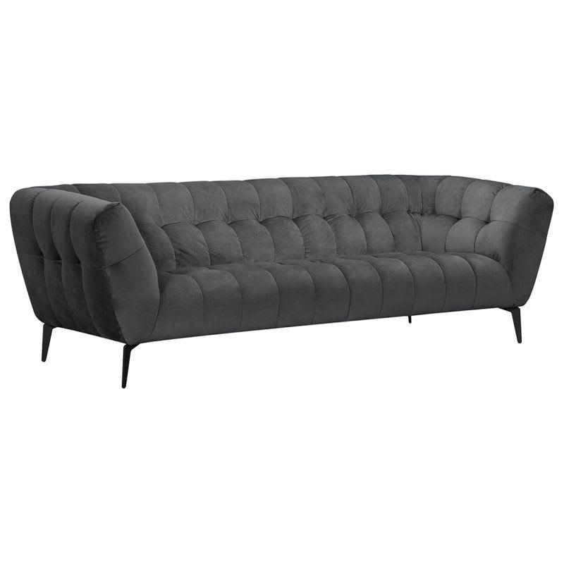 BRIO - Canapé 3 places velours gris capitonné et piètement en métal