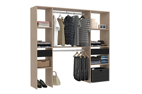 Dressing bois avec 2 penderies, 6 étagères et 2 tiroirs - ELYSEE