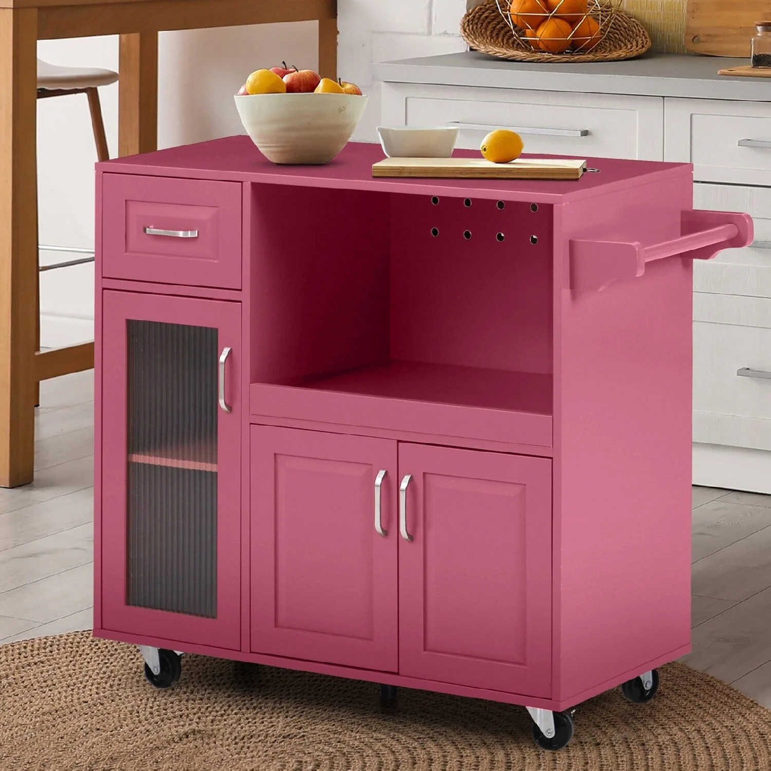 Multi-functional Kitchen Cart with Towel Rack, Large Storage Space