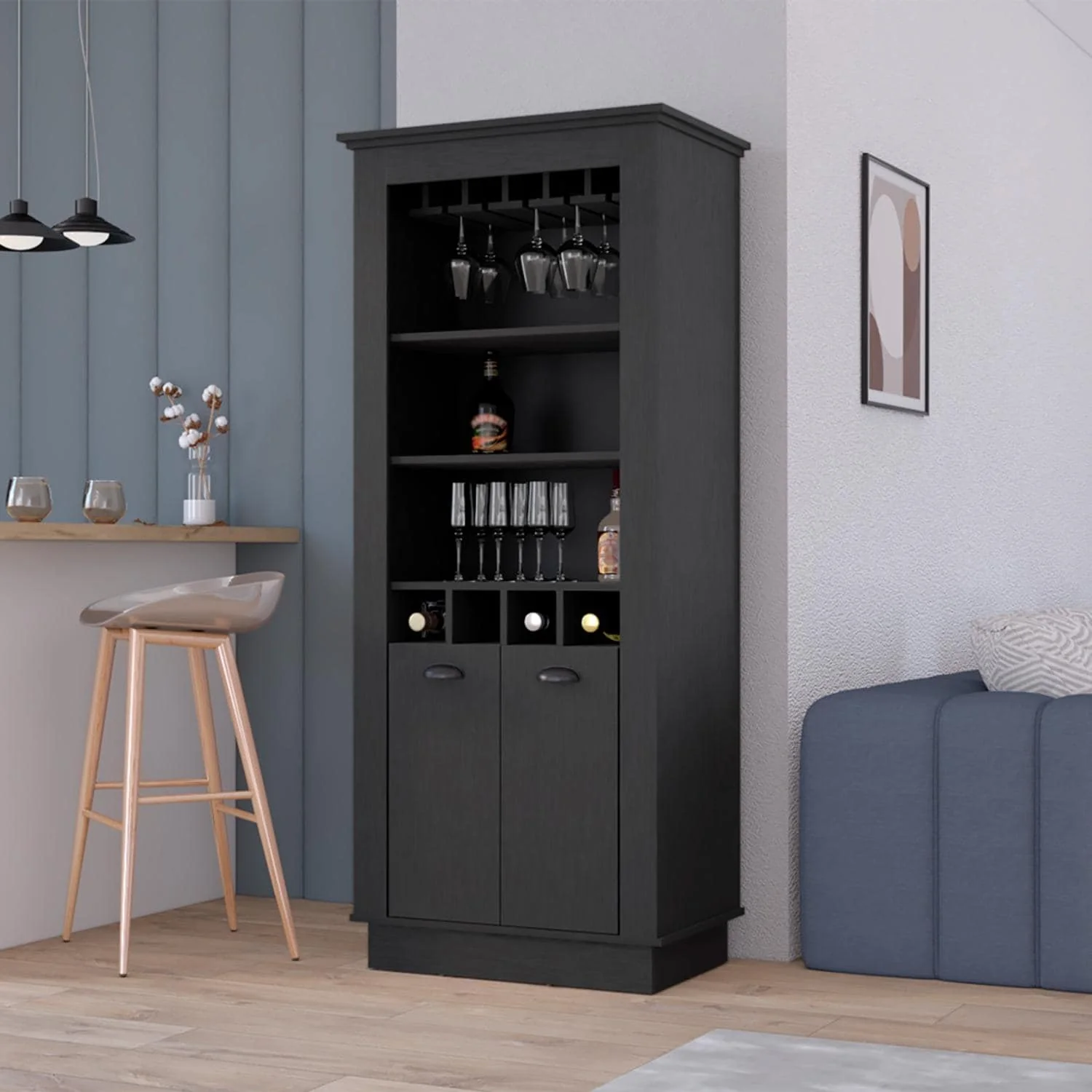 Fraktal Corner, Wine Rack, Two Shelves, Double Door