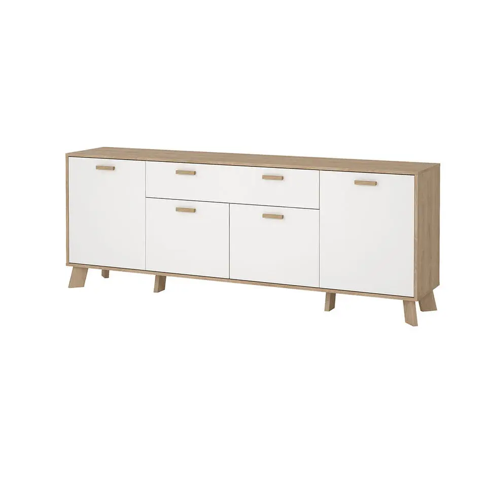 Hioshop Ikast dressoir 4 deuren- 1 lade eiken decor- wit