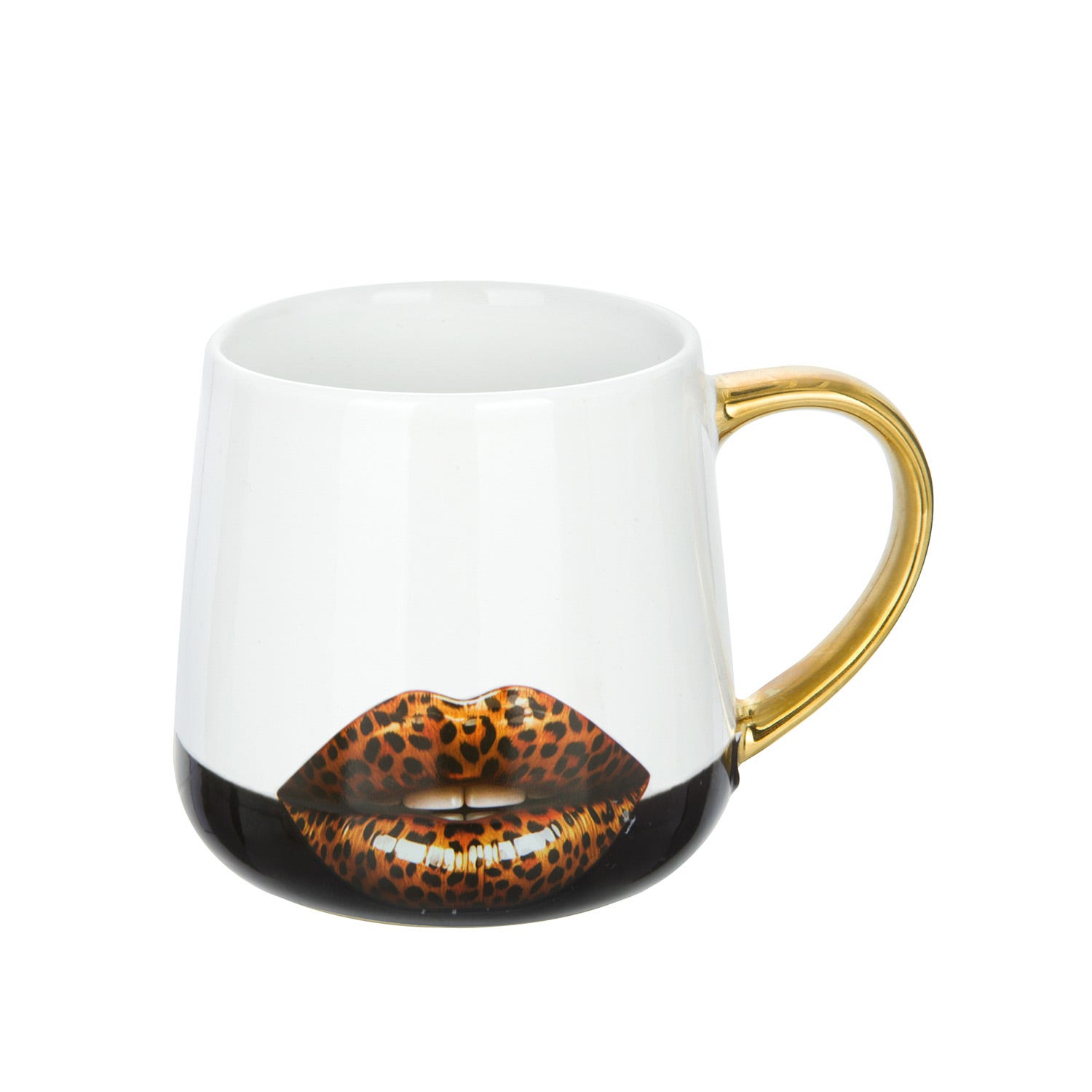 Tazza mug ceramica manico oro 360 ml base nera labbra