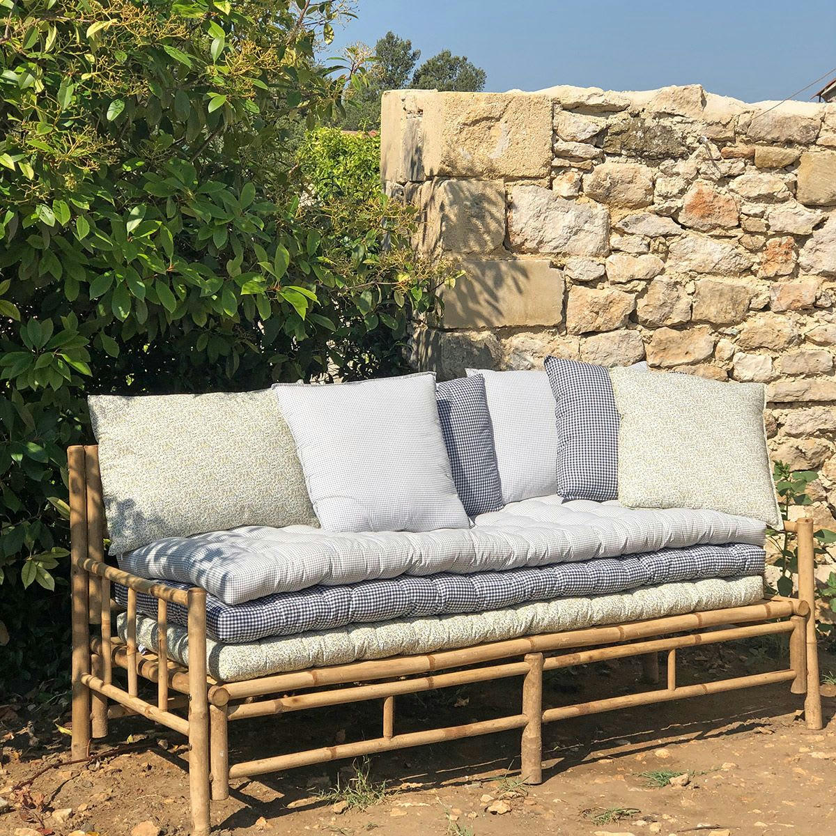 ROMY - Matelas de sol en coton imprimé motif quadrillé 60 x 170 cm