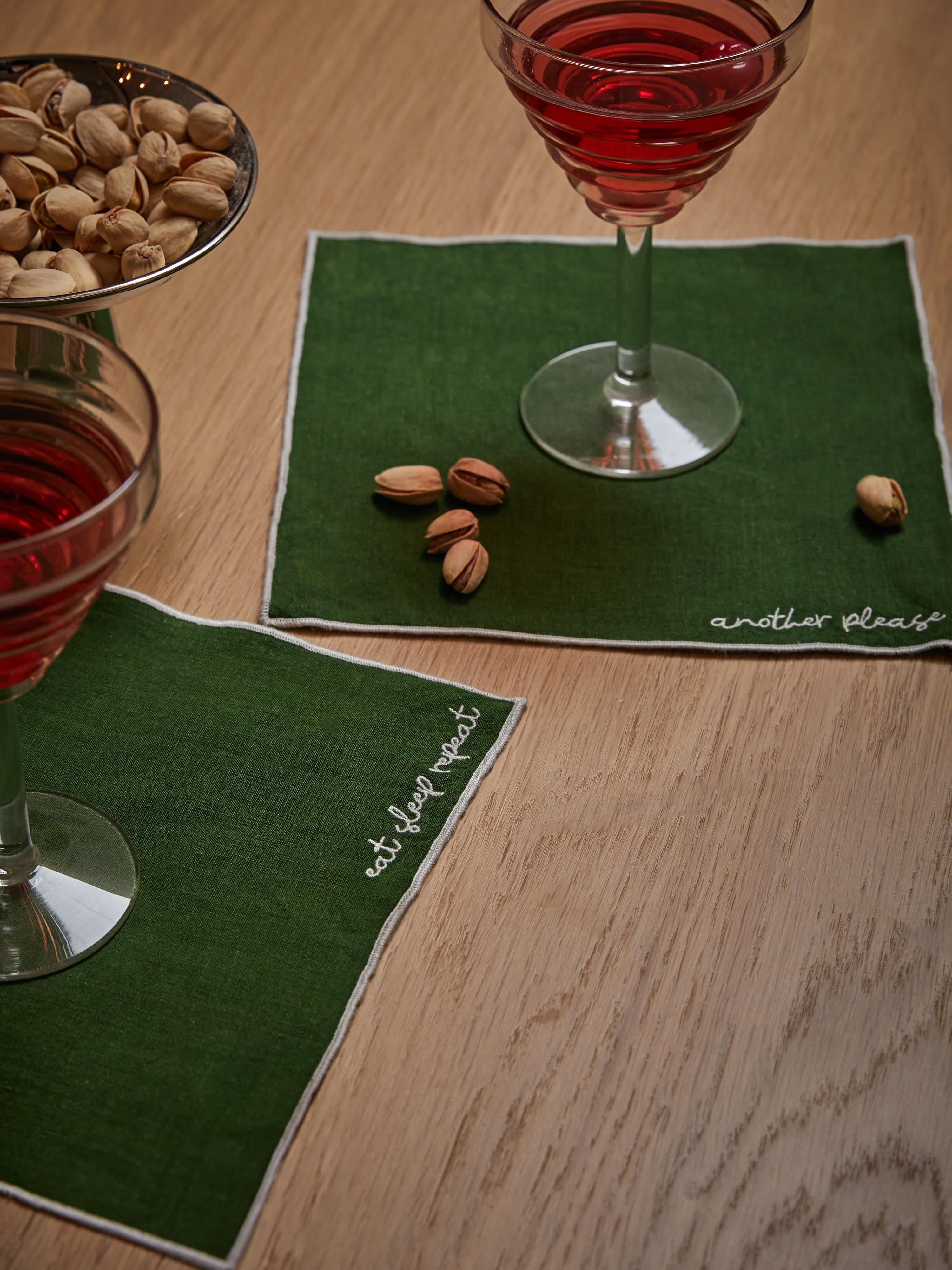 Leinen-Cocktailservietten Cosmo mit Stickerei, 4er-Set