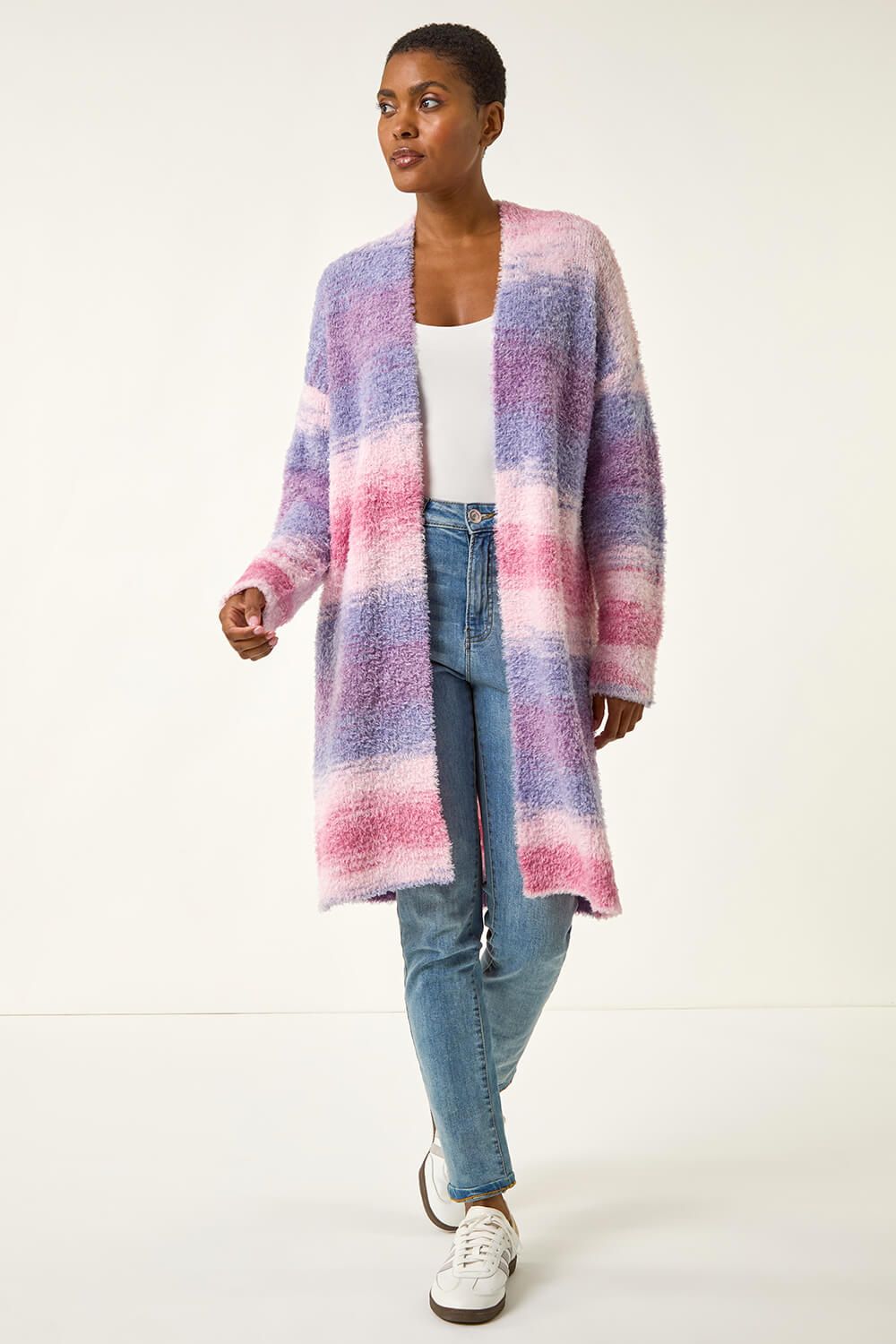 Roman Fluffy Stripe Longline Cardigan