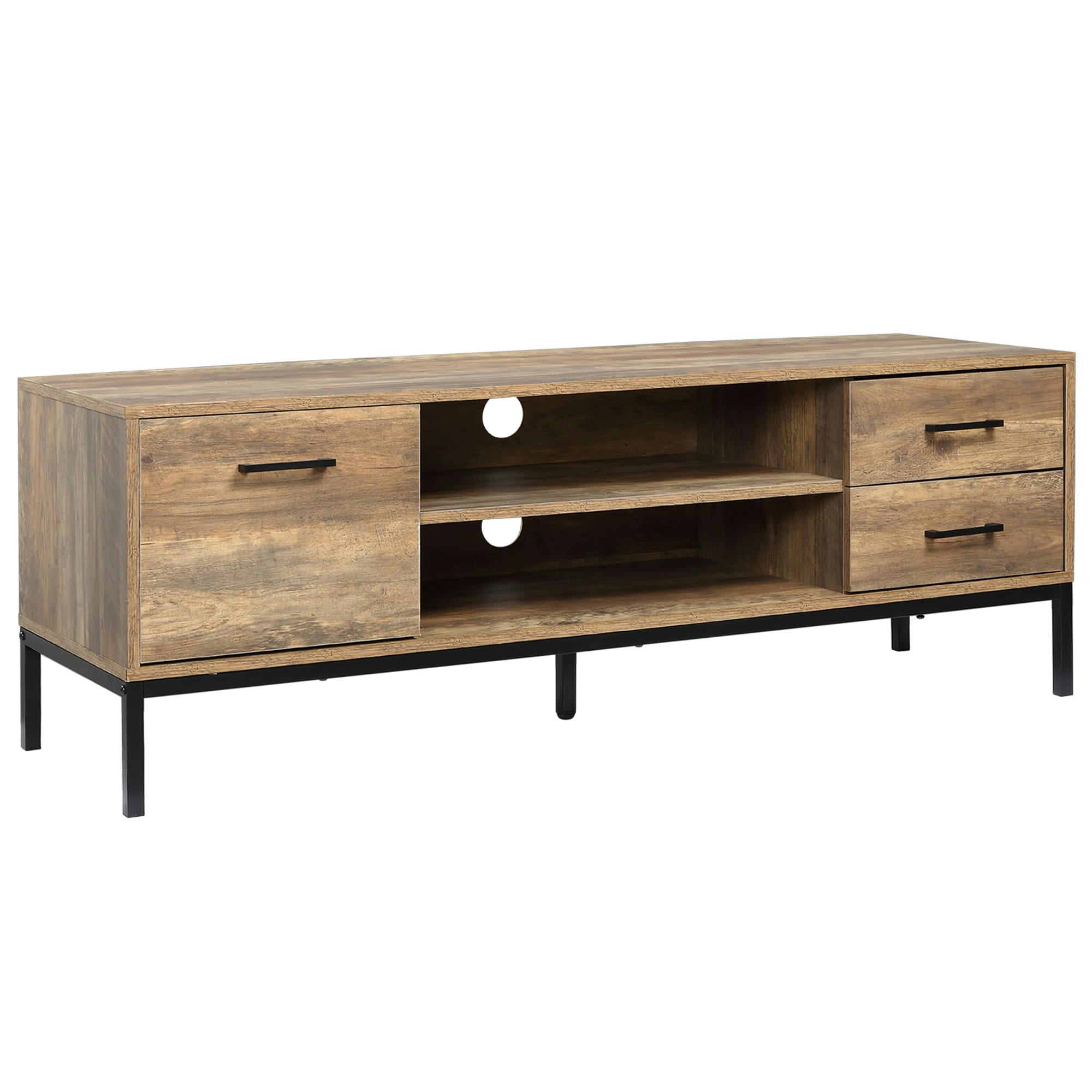 - Meuble TV banc TV design industriel acier noir aspect bois de manguier