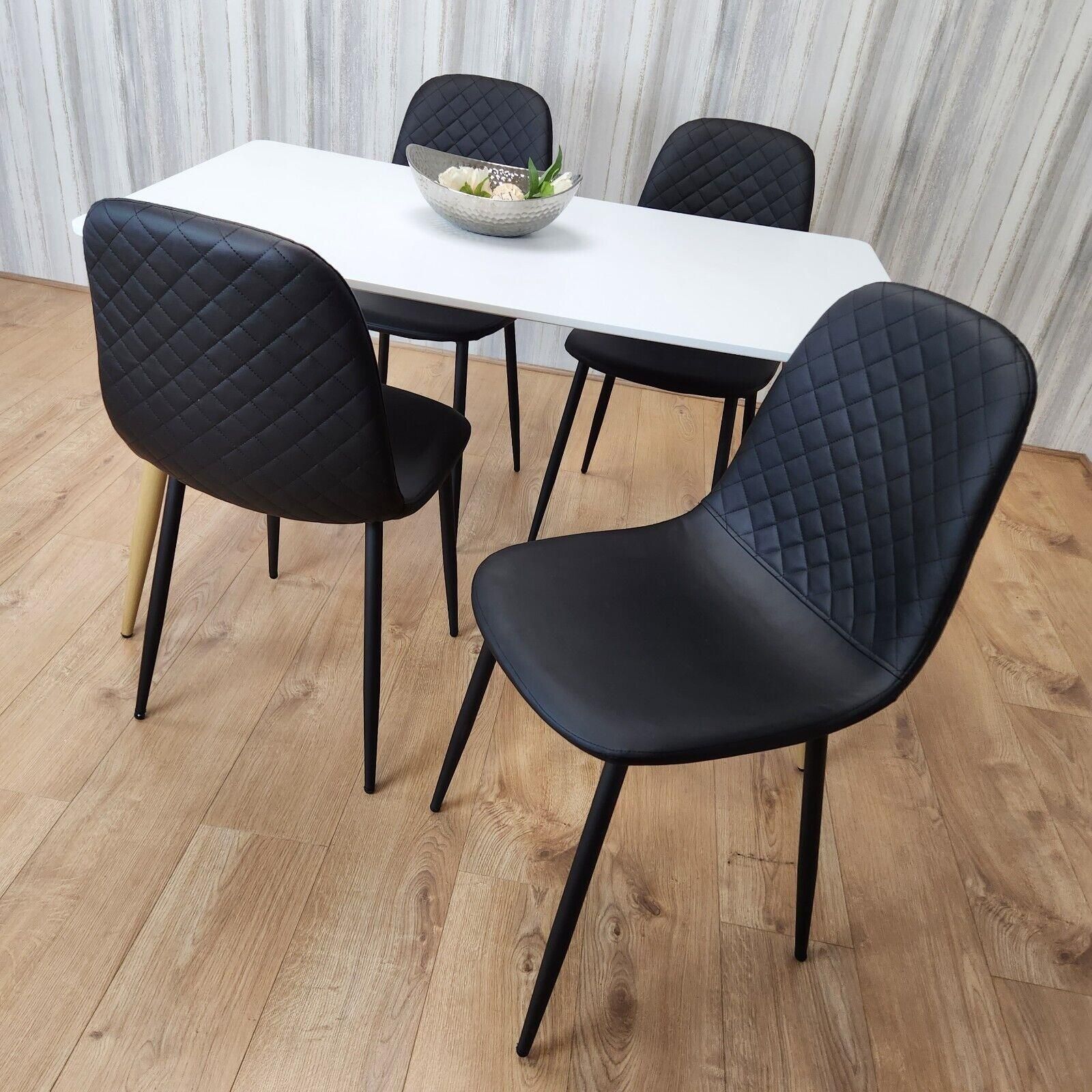 KOSY KOALA Modern Rectangle White Dining Table Set With 4 Black Chairs Dining Room Furniture
