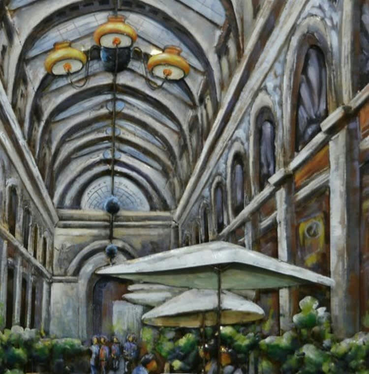 MÉTAL BRASS - Tableau relief en métal restaurant sous voutes de verre 100x100