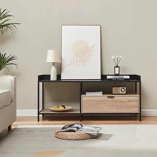 Meuble TV Belana 120 x 40 x 54 cm noir / effet effet chêne en.casa