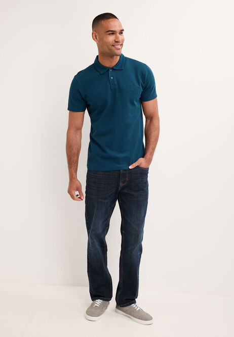 Mens Teal Textured Polo Shirt