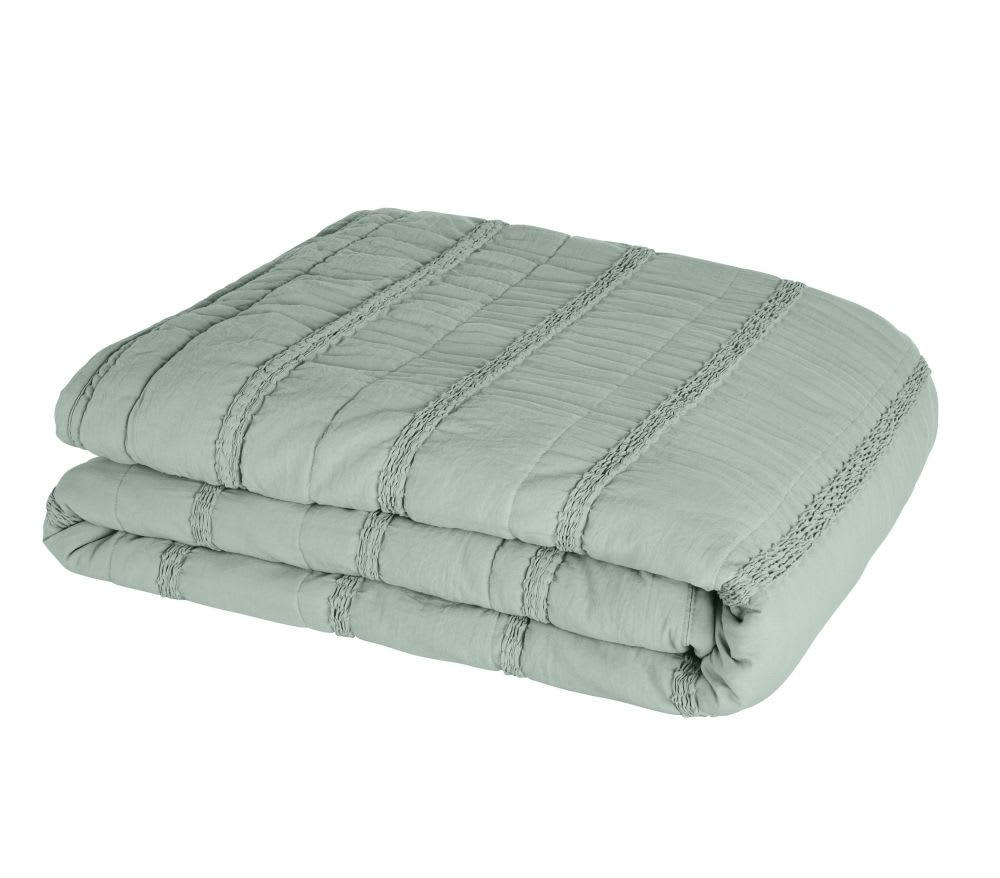 ROMIA - Boutis vert avec bandes froncées 220x240