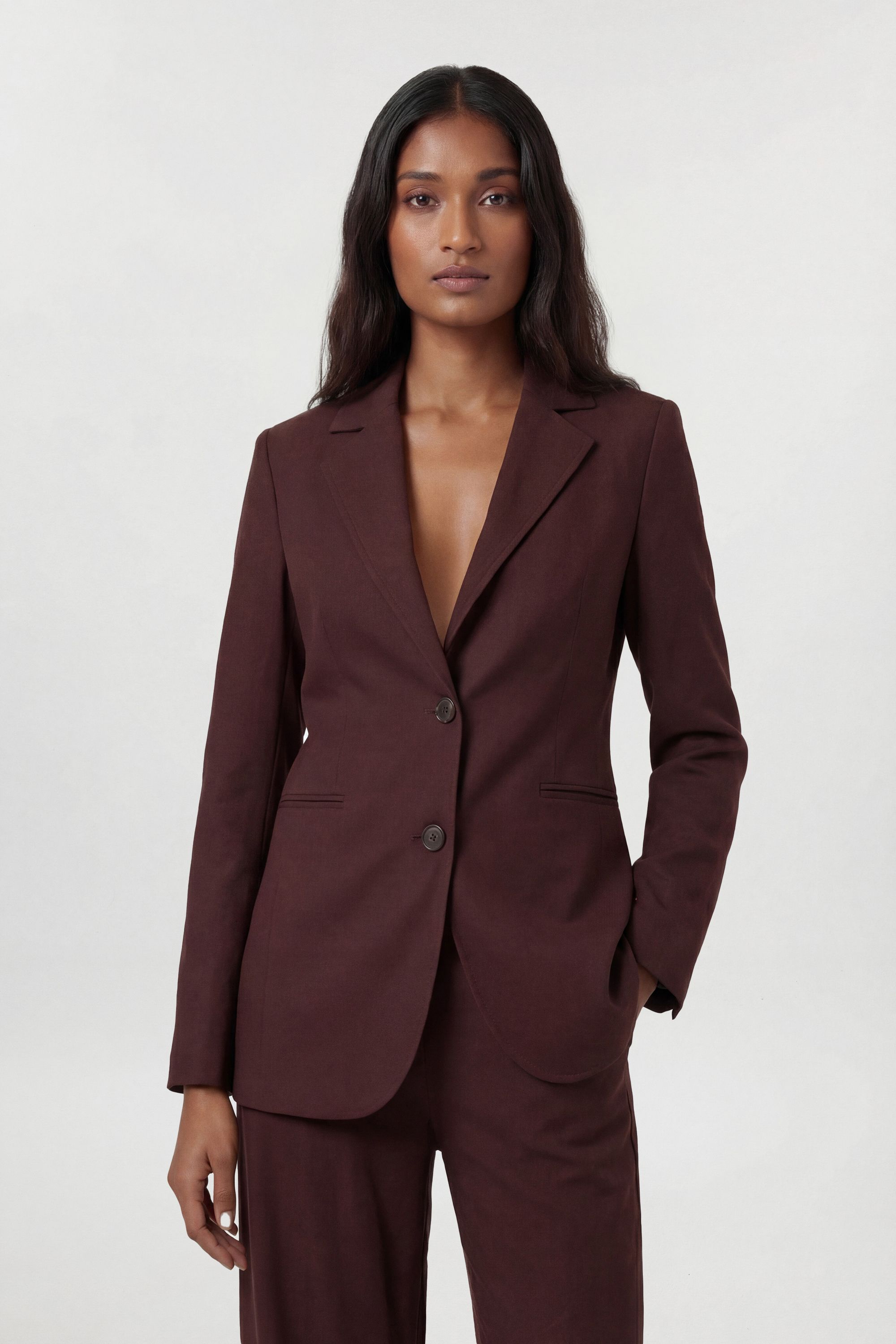 KarenMillen Petite Tencel Blend Tailored Single Breasted Blazer