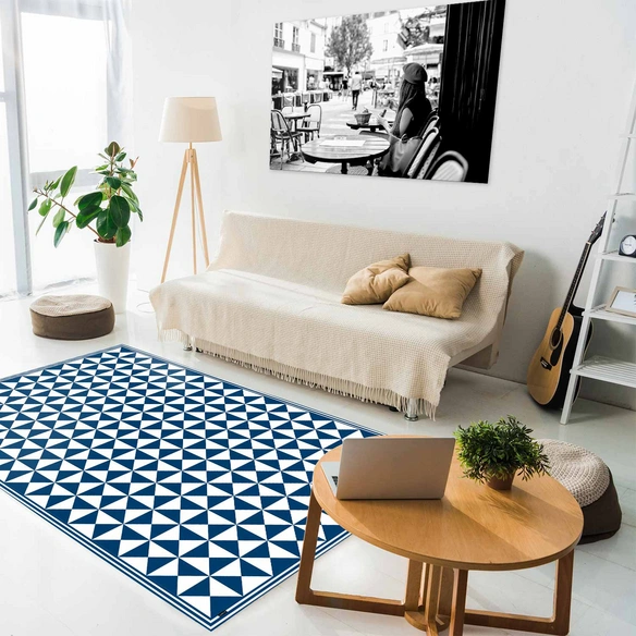 Vinyl Teppich »Ingrid«, BxL:203 cm x 136 cm, blau|weiß