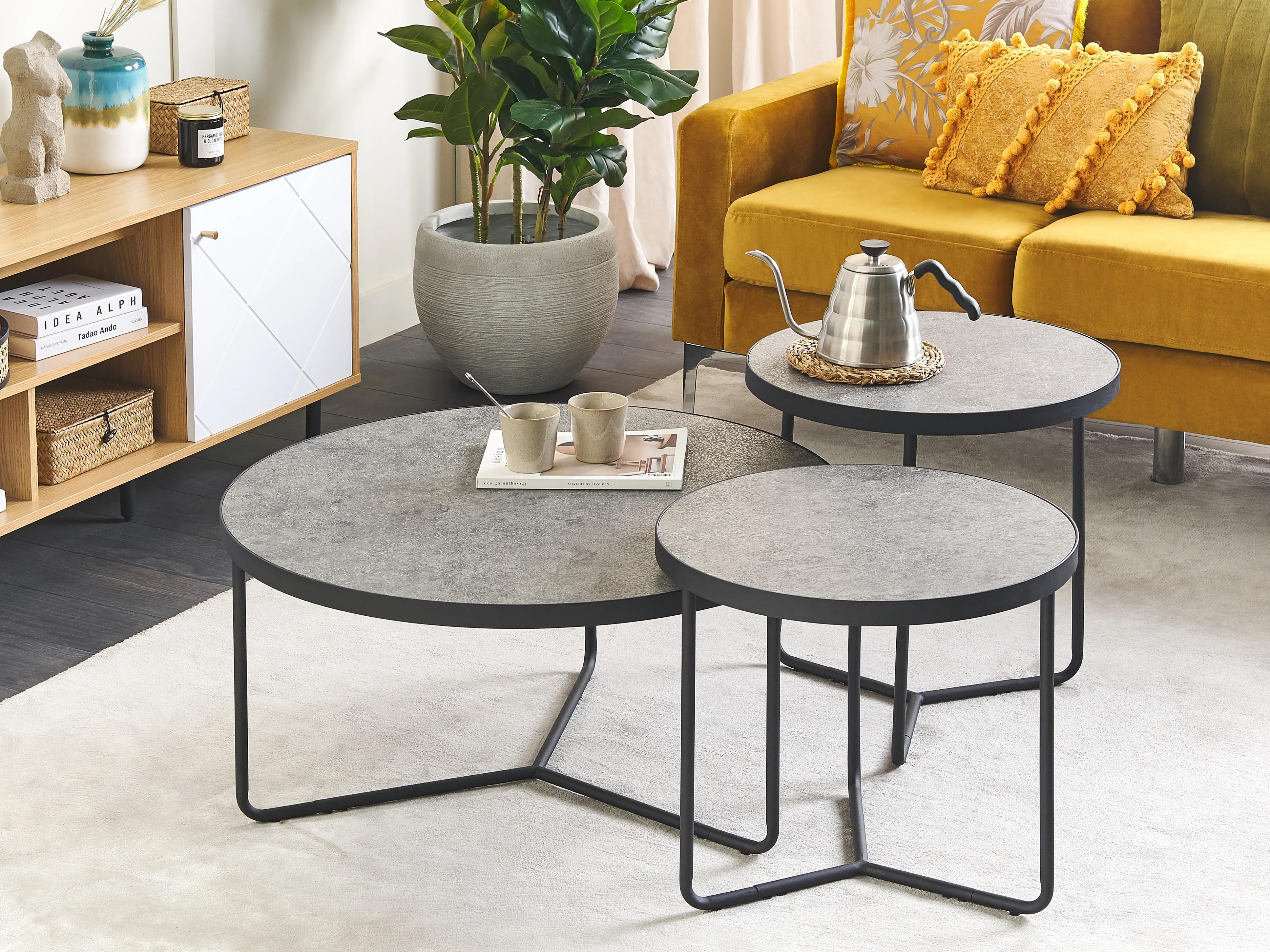 Set of 3 Coffee Tables MELODY Grey Concrete Effect