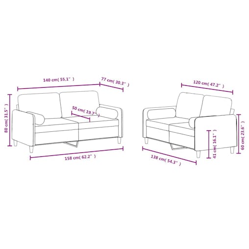 NNEVL 2 Piece Sofa Set with Pillows Black Velvet