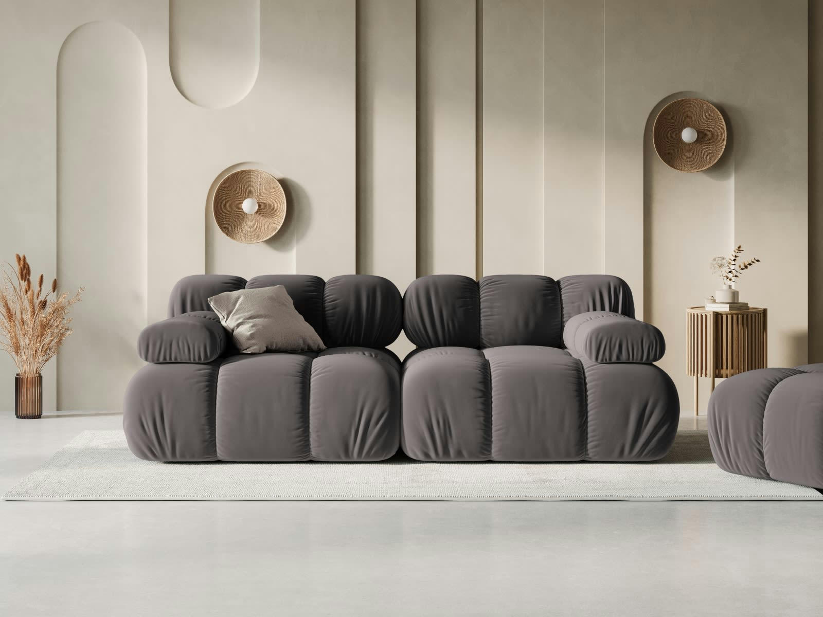 BELLIS - Canapé modulable 2 places en tissu velours gris foncé