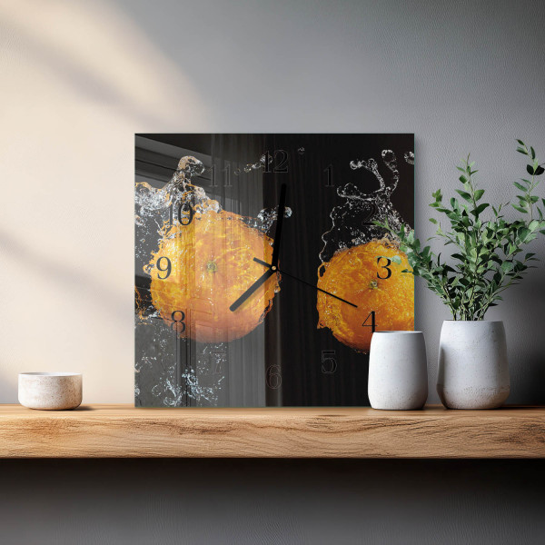 Zegar natura 30x30 Pomarańcze szklany ścienny