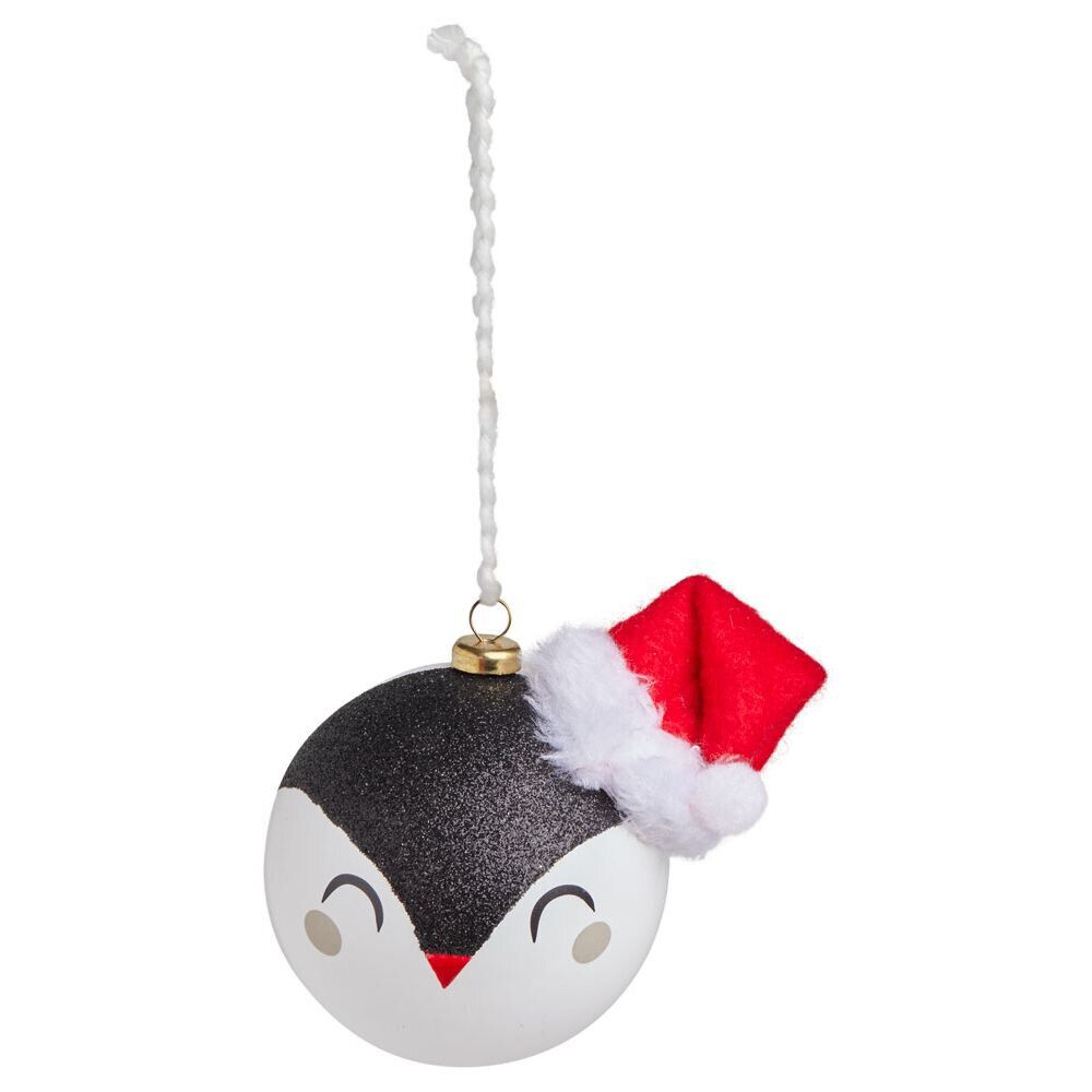 Boule de No&euml;l kawaii pingouin avec bonnet rouge Ø8cm