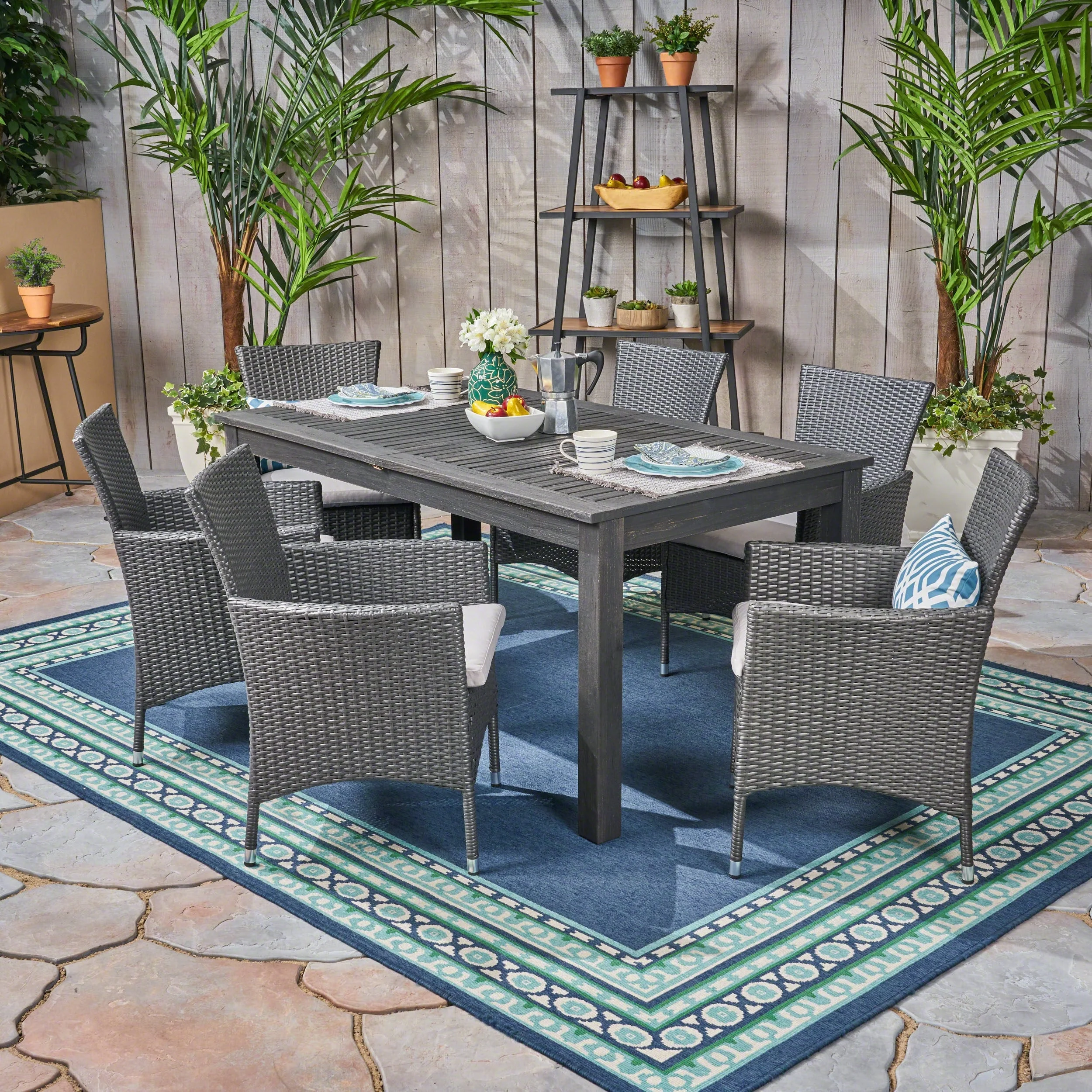 Nora Outdoor 7 Piece Acacia Wood and Wicker Expandable Dining Set by Christopher Knight Home