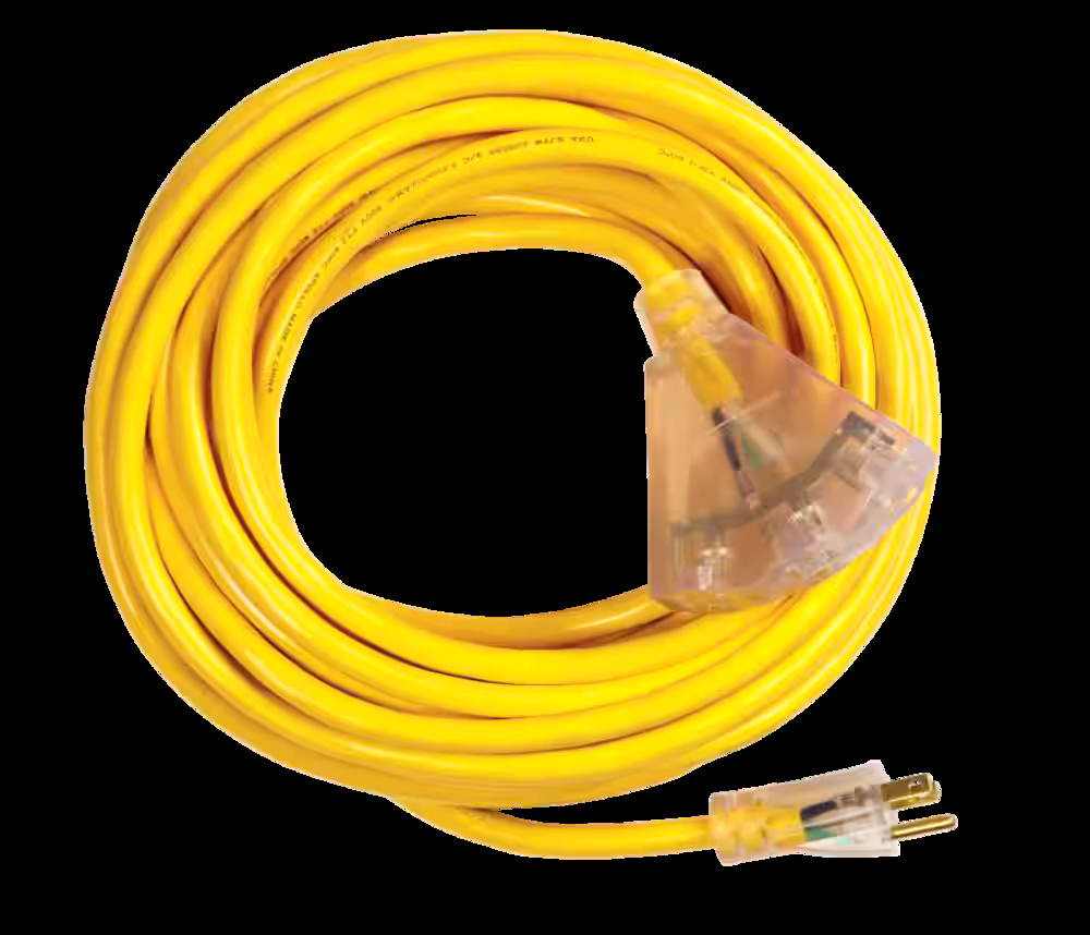 Mastercraft 12/3 Yellow Outdoor Extension Cord with 3 Grounded Outlets and Lighted End