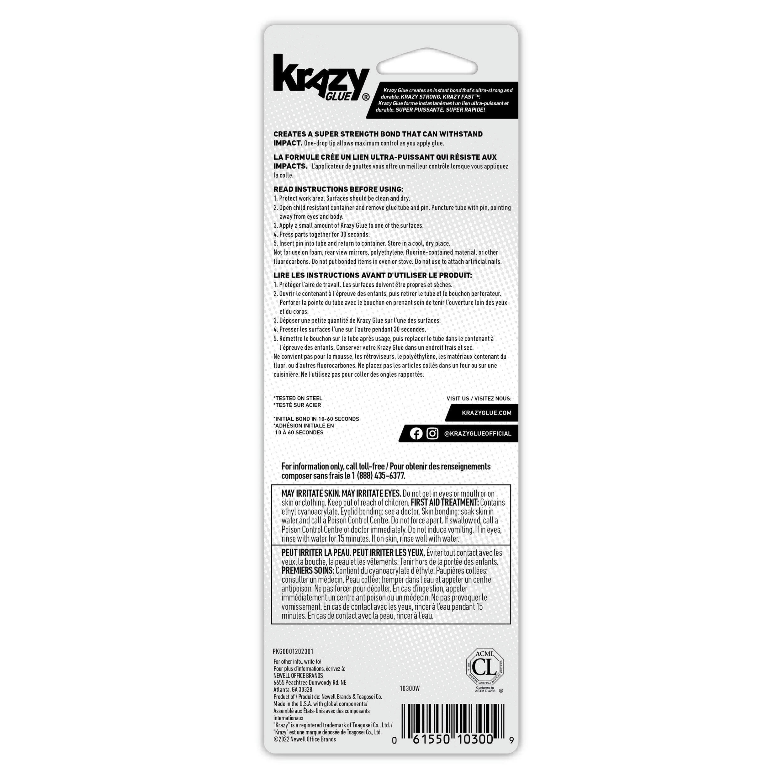 Elmer's Instant Krazy Glue Adhesive, Bonds Plastic/Metal/Wood/Rubber/Ceramic/Glass, 2-mL