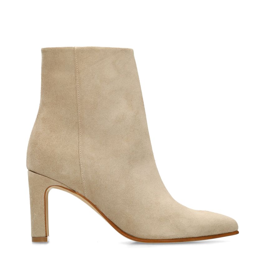 Manfield Beige suède enkellaarsjes met hak