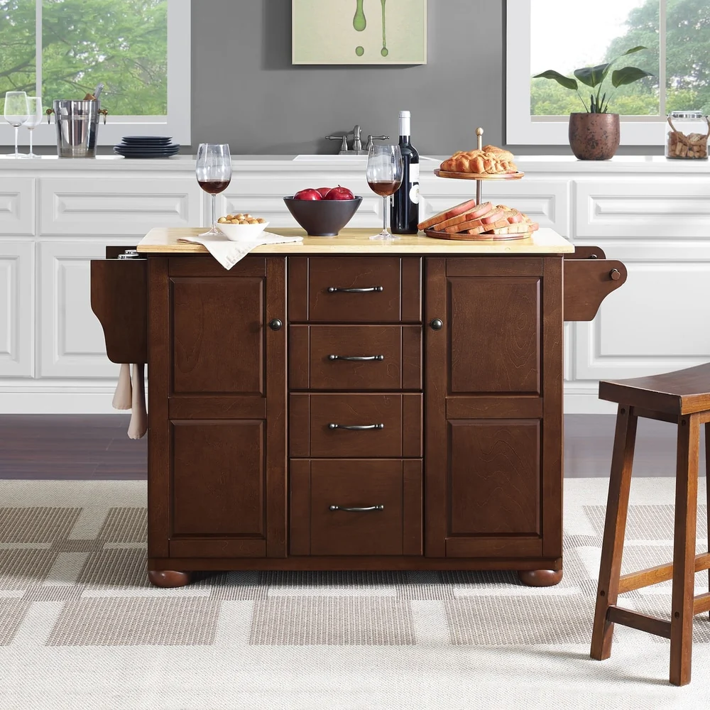 Crosley Eleanor Natural Wood Top Kitchen Island - 18d x 51.5w x 35.25h