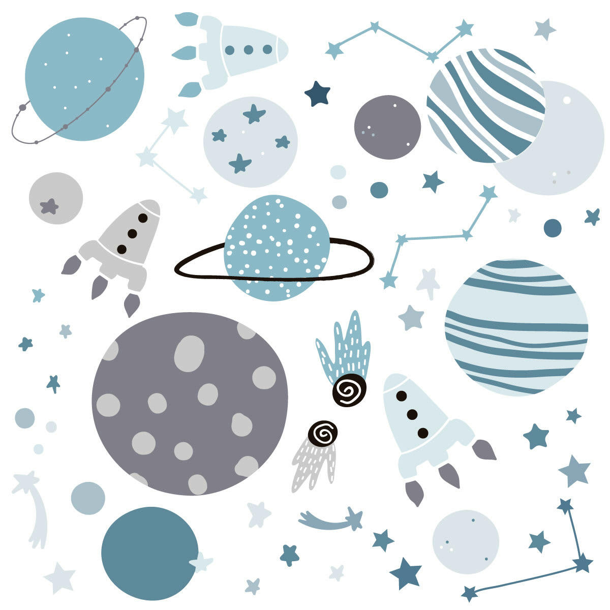 COSMO - Stickers mureaux en vinyle espace bleu et gris