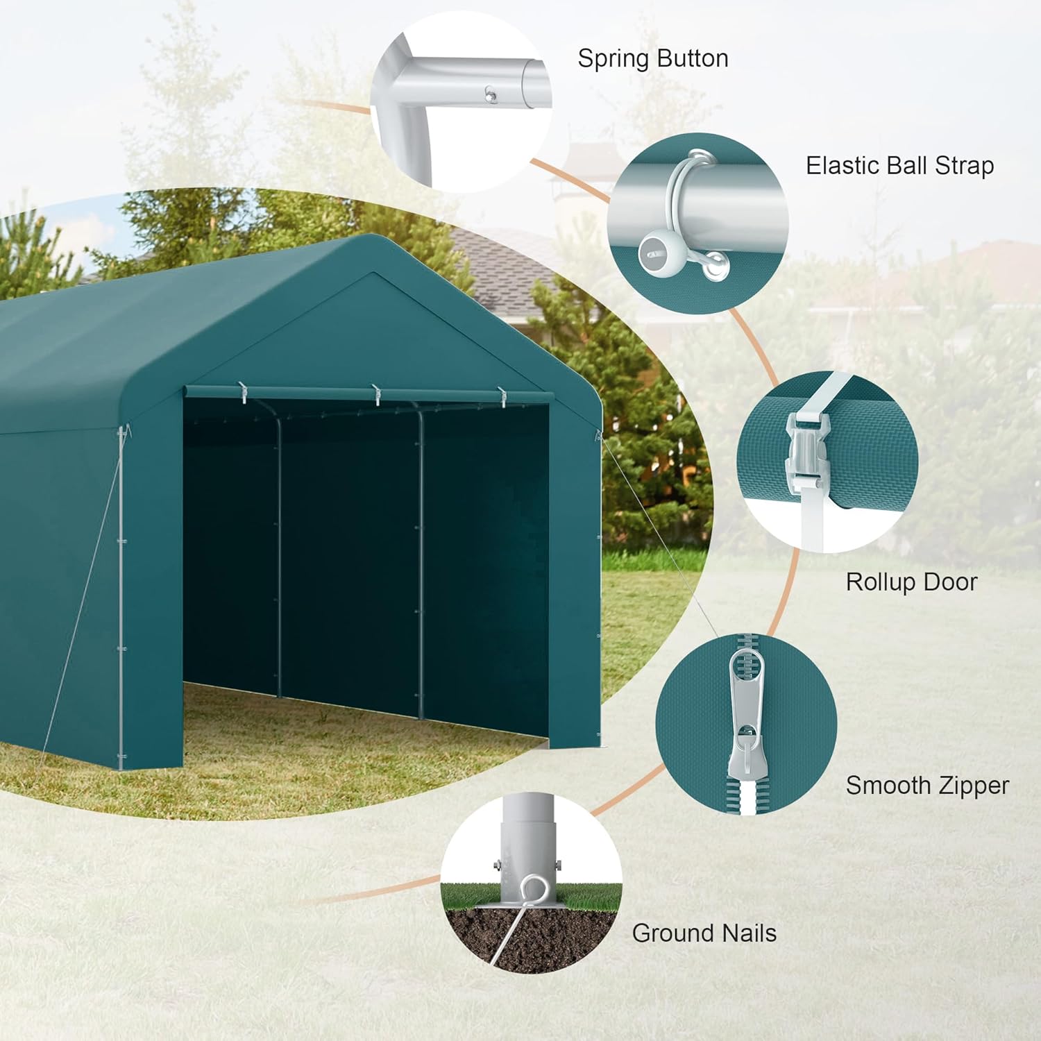 GOJOOASIS Car Port Canopy Tent Carport 10'x20' Car Tent Portable Garage, Tents for Car Waterproof & UV Protected for Wedding, Garden Shelter, Storage Shed (Green)