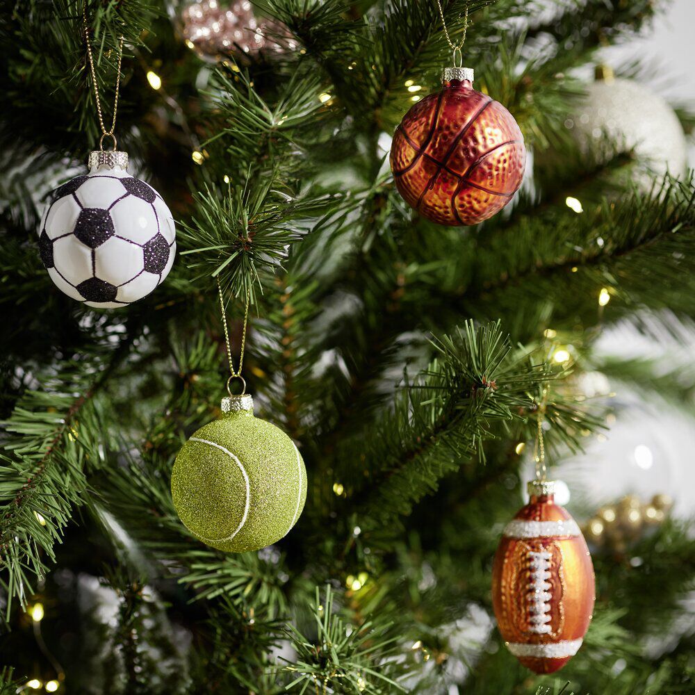 Boule de No&euml;l en verre forme ballon de sport Ø6cm (5 modèles)