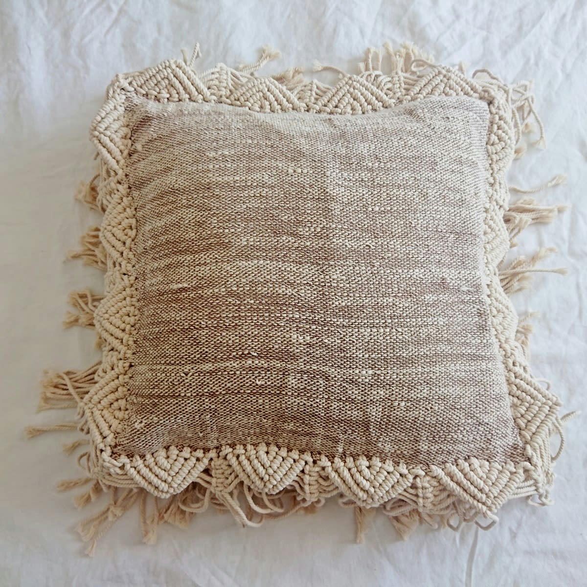 KIVI - Housse de coussin à frange, beige 45x45 cm