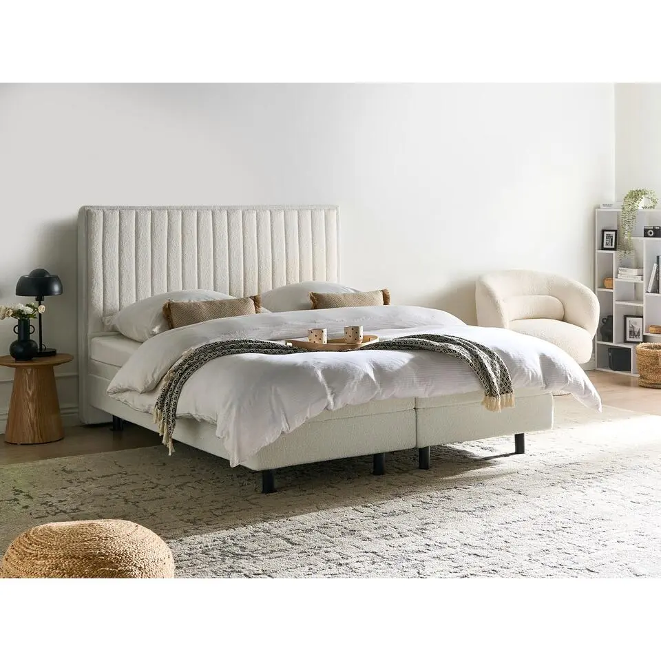 CASTELLAN - Tweepersoonsbed - Off-white - 160 x 200 cm - Boucl&eacute;