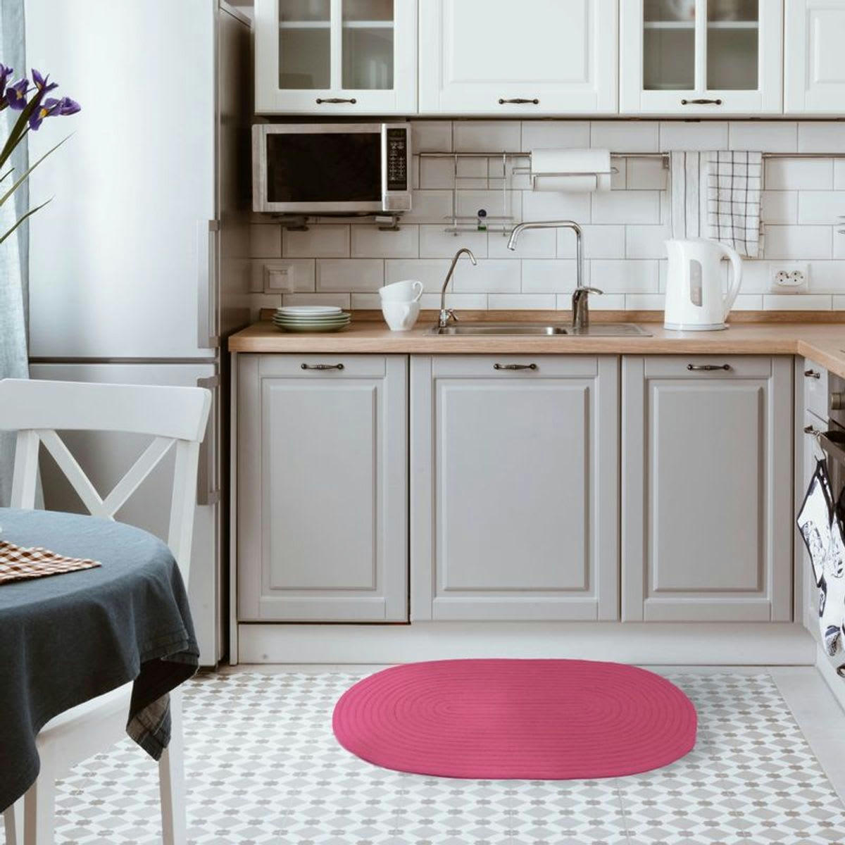 TAM - Tapis en coton réversible effet cordage rose 50x80