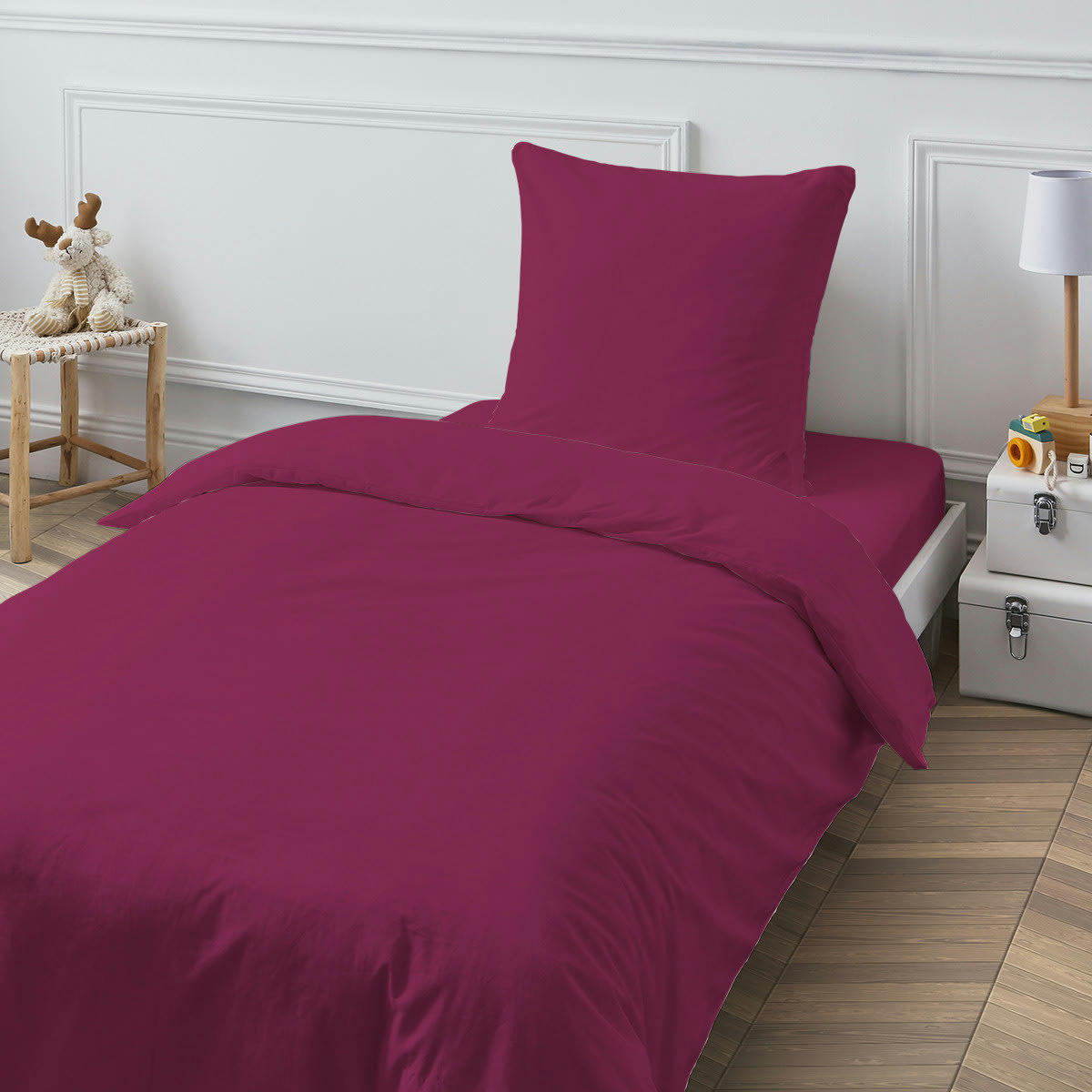 COTON UNIS - Housse de couette coton  unie magenta 140x200cm