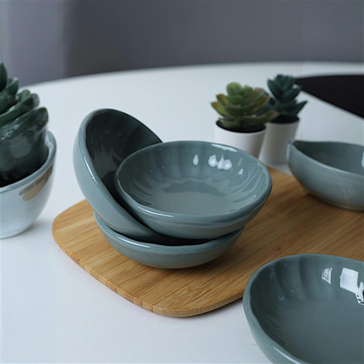 Bol apéro bleu gris forme fleur (lot de 6) EFIRA