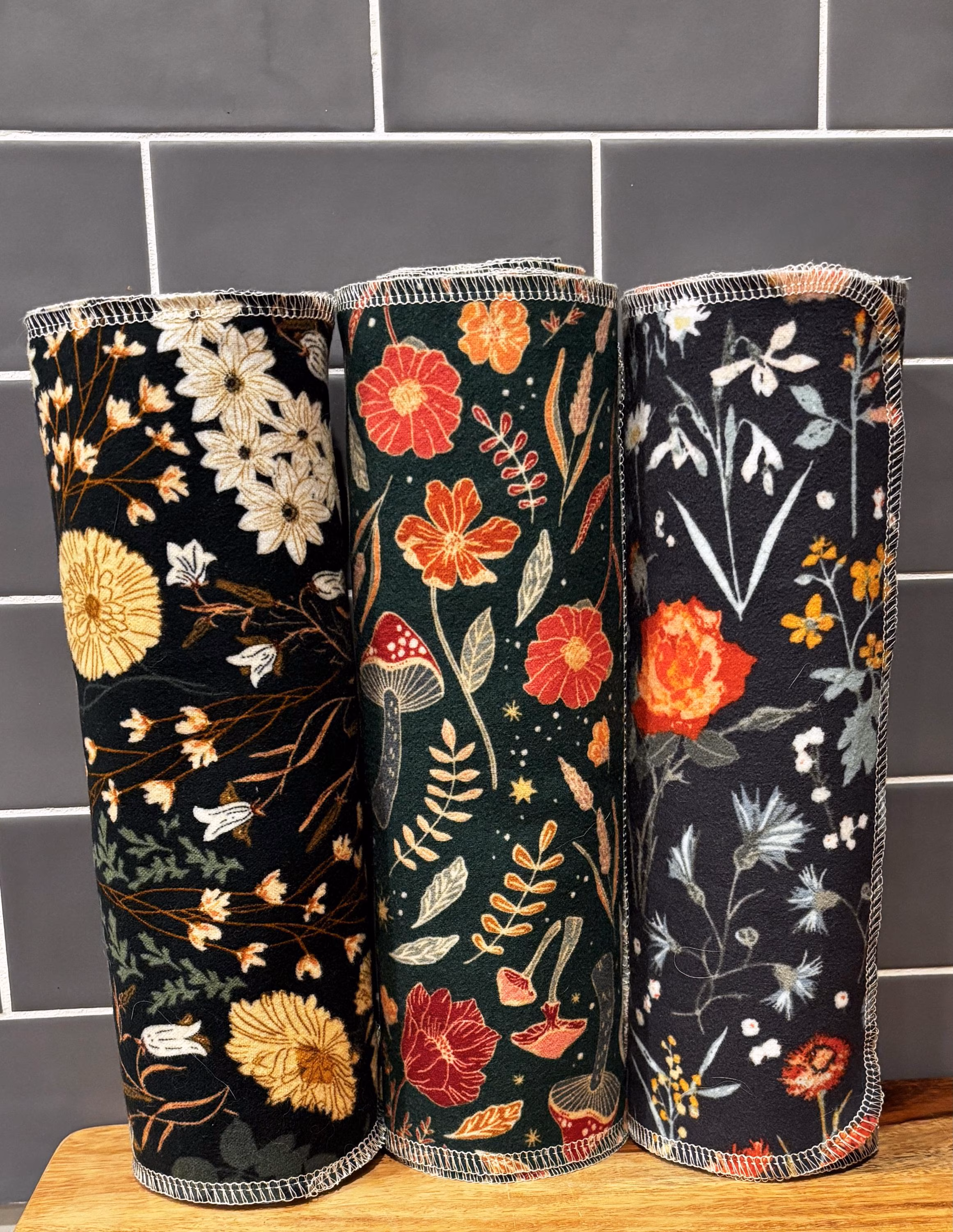 Reusable Paperless Towels, Night Wildflowers Set of 10, Cotton Flannel