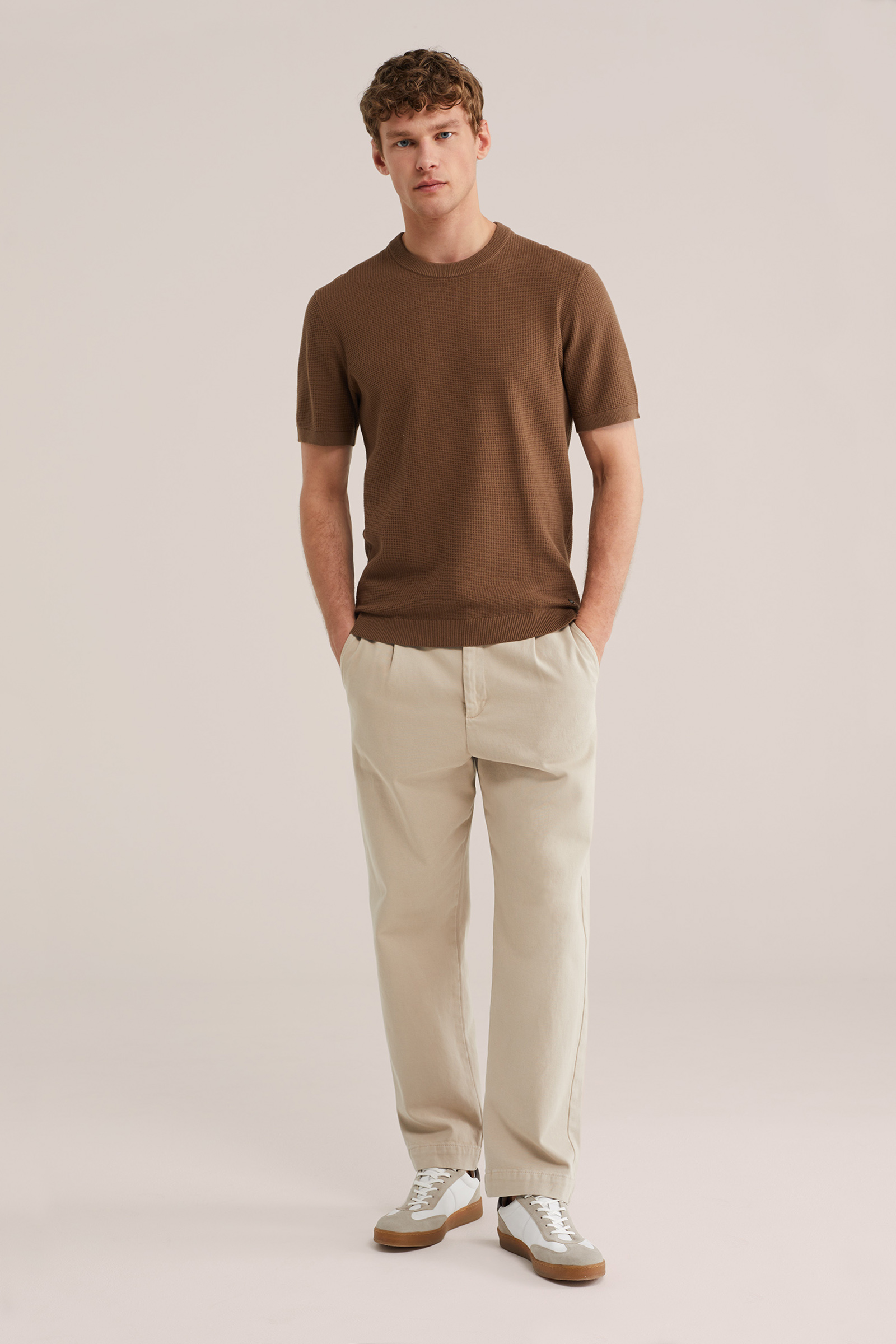 Heren regular fit T-shirt met structuur